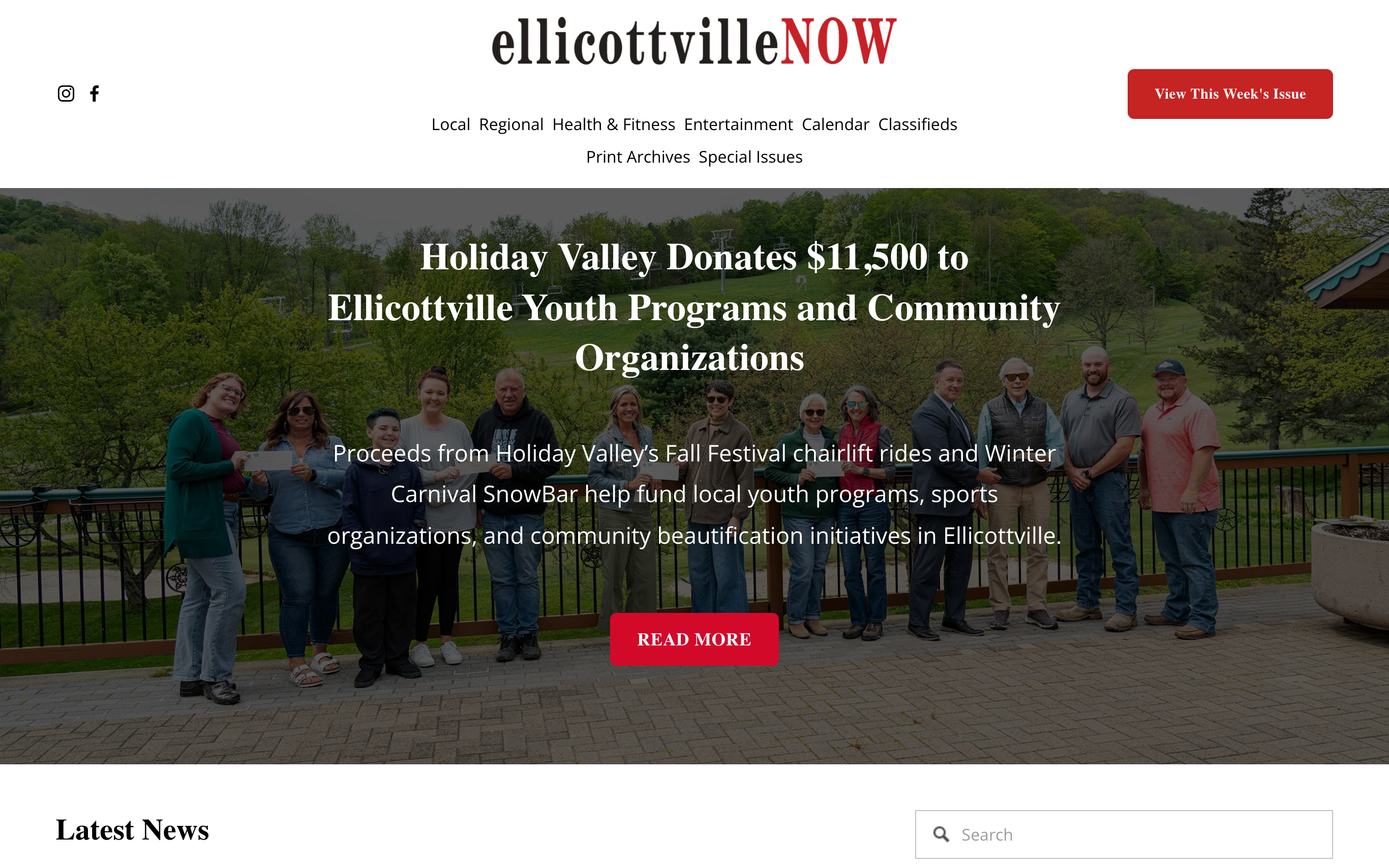 Screenshot of the ellicottvillenow.com homepage