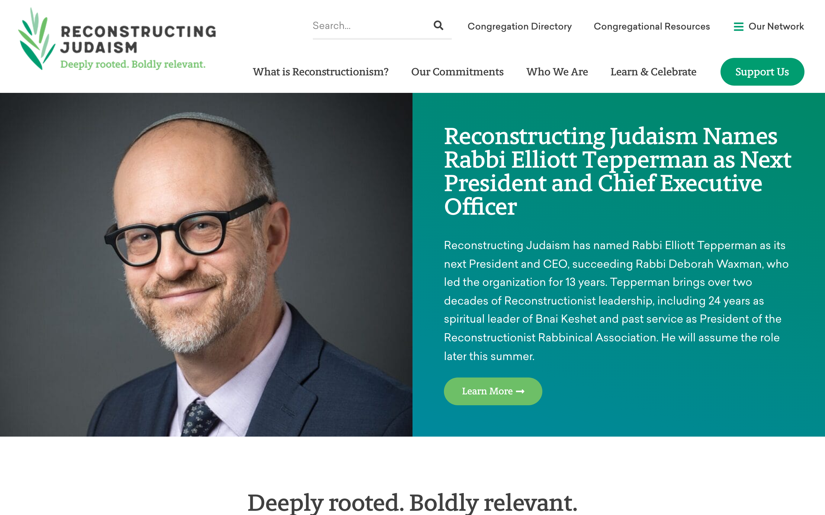Screenshot of reconstructingjudaism.org homepage