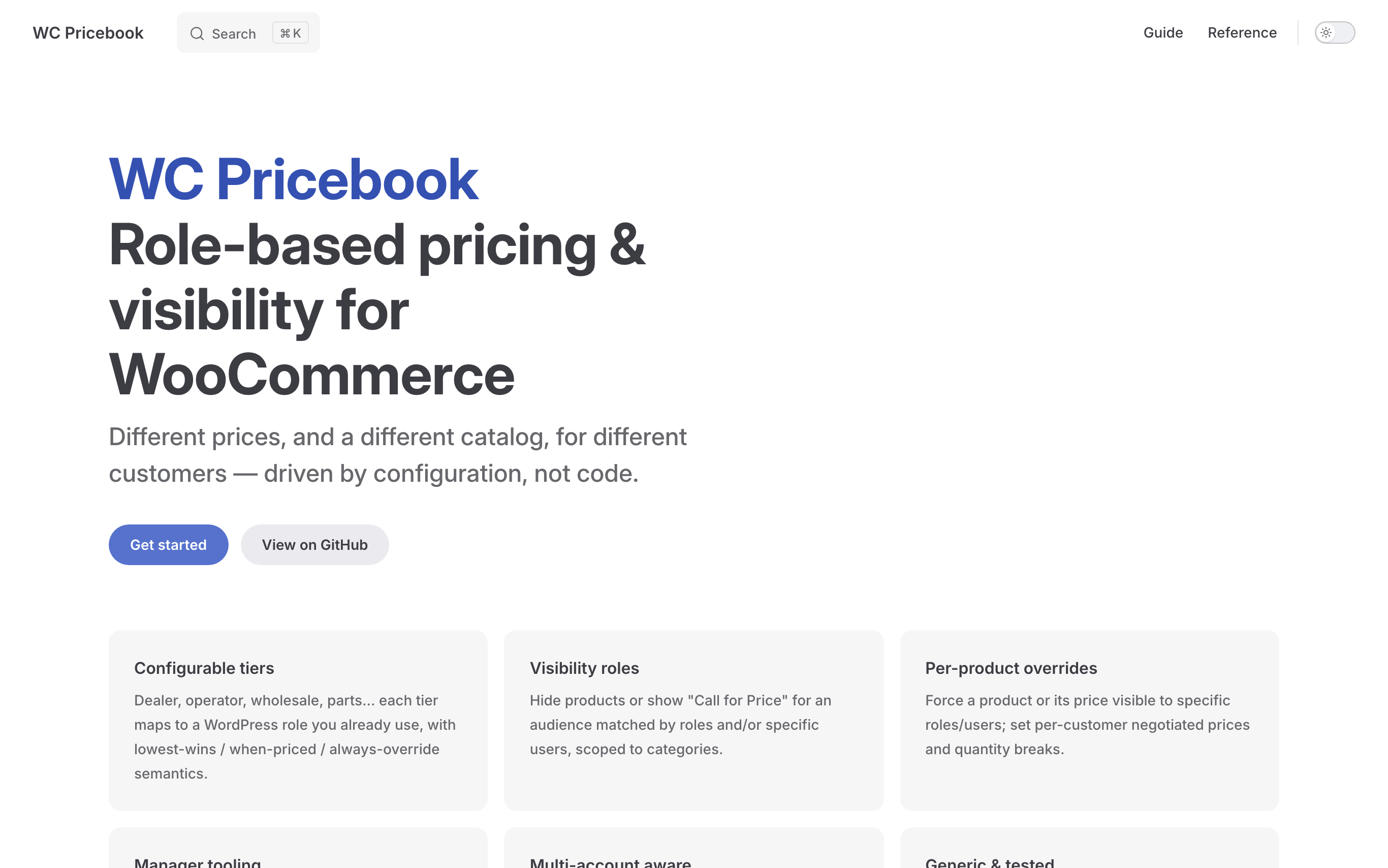 Screenshot of the WC Pricebook documentation site